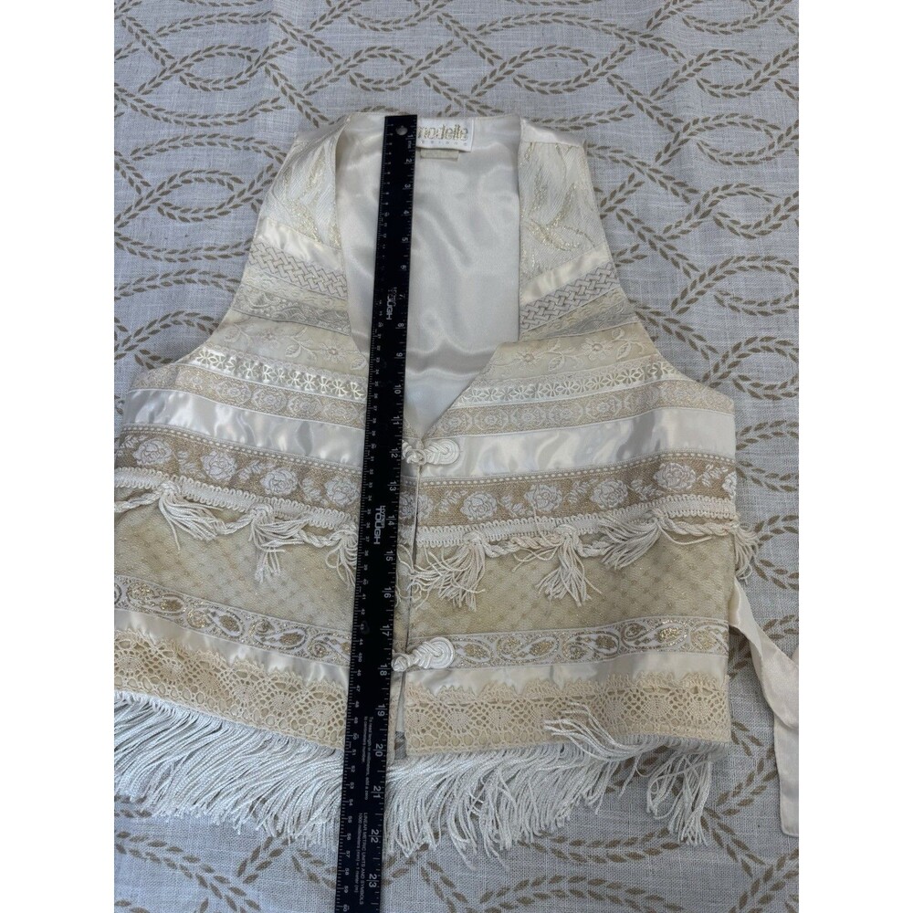 Modelle Design Vest Tie Back Gold Tassells Satin Silk Like Vintage Petite - Picture 12 of 13